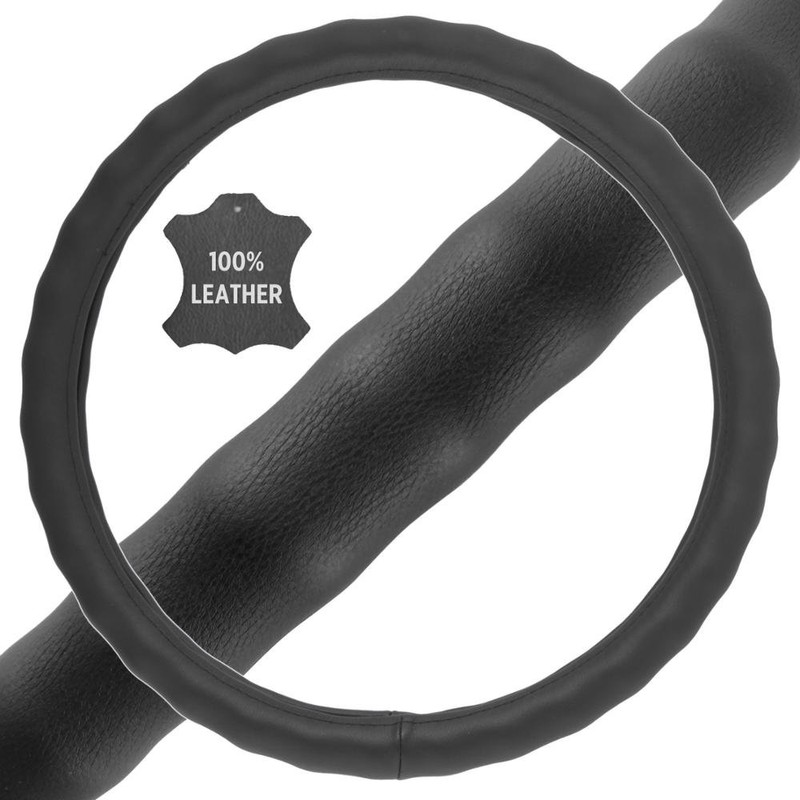 BDK SW-899-LK Black Leather Car Steering Wheel Cover Large Size
