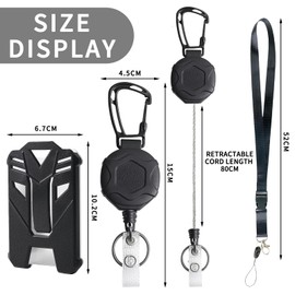 2 Pack Heavy Duty Retractable Keychain Keyring Badge with 31.5" Steel Cord, 2 PCS ID Badge Card Holder and 2 PCS Adjustable Detachable Lanyards Strap for Name Card Office Teachers Nurses