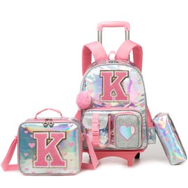 Meetbelify Rolling Backpack for Girls Backpack with Wheels for Elementary Student Kids School Bag with Lunch Box Pencil Case for Girls Ages 6-8 Years Old Pink K