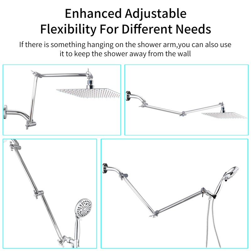 19 Inch Shower Head Extension Arm, Upgrade Flexible Height &