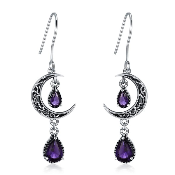 VONALA Celtic Moon Earrings for Women 925 Sterling Silver Amethyst