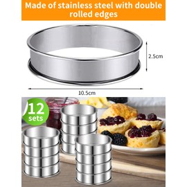 12 PCS English Muffin Rings, 4 inch Stainless Steel Crumpet Rings, Double Rolled Tart Rings for Baking Fluffy Muffins, Muffin Rings Round Muffin Tart Ring Molds for Home Baking Eggs Pancakes Pastry