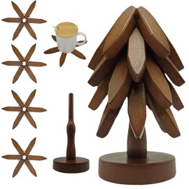 Wooden Tree Trivets for Hot Dishes - 4 Wooden Trivets and 1 Stand - Trivets for Hot Dishes or Hot Pads for Kitchen - Perfect for Cups, Bowls, Plates, Teapots, Frying Pans etc., Wooden Tree Coaster.