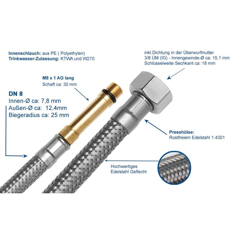 SFX® Reinforced Hose 30 cm Flex Hose 3/8 Inch Nut