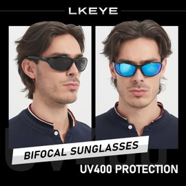 LKEYE Bifocal Reading Sunglasses for Men Women Sports Style Sun Reader Wrap Around Build-In UV400 Protection Sports/Outdoor/Driving Eyewear LK6092 （Gray/Blue +1.0Diopters）