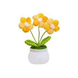 Eluckya Handmade Yellow Crochet Sunflower Decor - Mini Potted Plant for Car Dashboard, Cute Knitted Flower Ornament, Traditional Home Accessory