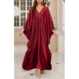 Orshoy Womens Long Kaftan Dress Beach Swimwear Coverups Maxi Kimono Tunic Bathing Suit Loungewear Nightdress Dark Red