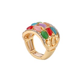 Gold Plated Opal Cats-Eys Stone Stretch Rings (Mixed colors)