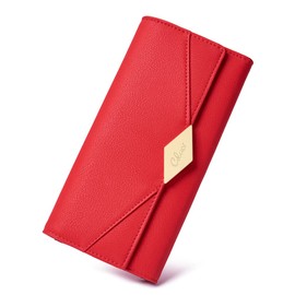 CLUCI Women Wallet Soft Leather Designer Trifold Multi Card Organizer Lady Clutch Red