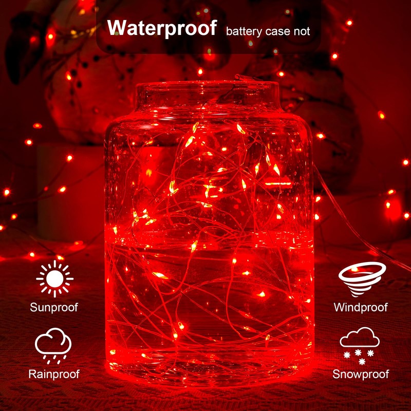 Ariceleo Upgraded LED Fairy Lights, 2 Pack 16ft Red with