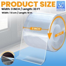 Transparent Window Weather Sealing Tape 3 Inch x 33 FT Clear Window Insulation Sealing Tape No Residue Sealing Film Tape