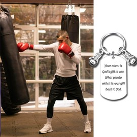 Inspirational Boxing Glove Keychain - Steel Appreciation Keepsake & Memorial Gift for Coach, Trainer, Colleague, Enthusiasts (God's gift to you)