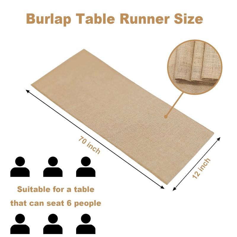 6 Pack Burlap Table Runners 12x72 Inch - Natural Jute