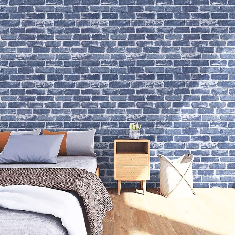 Timeet Blue Brick Wallpaper Peel and Stick Wallpaper 17.7" x