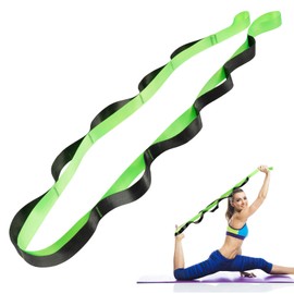 flintronic Yoga Stretching Strap, Stretching Band with 12 Loops, Yoga Stretch Strap, Fitness Stretch Band, Gymnastics Band for Pilates, Dance, Gymnastics, Effective Stretching, Green