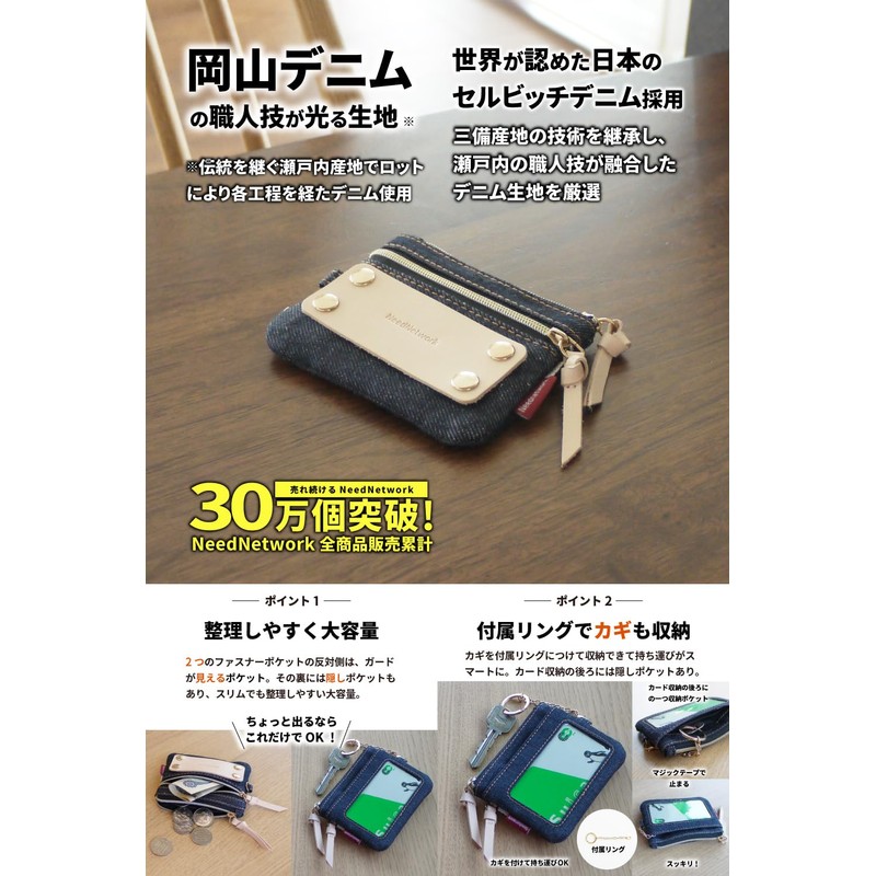 NeedNetwork Okayama Denim Coin Purse, Pass Case, Coin Case, Commuter