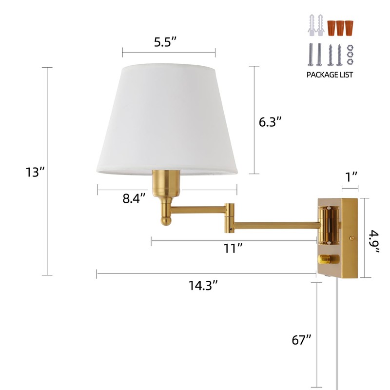 Affsure Bedside Wall Mount Light with Dimmable Switch, Swing Arm