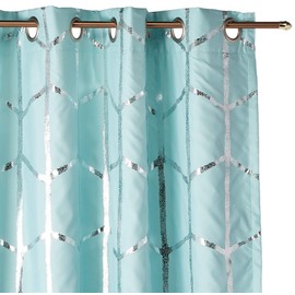 Intelligent Design Raina Total Blackout Metallic Print Grommet Top Single Window Curtain Panel Thermal Insulated Light Blocking Drape for Bedroom Living Room and Dorm 1 Piece, 50x84, Aqua/Silver