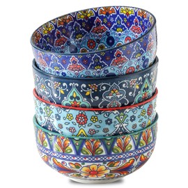 glowworm Cereal Bowls, 26 Oz Ceramic Soup Bowls Set of 4, Kitchen Bowls for Rice, Oatmeal, Fruit, Ice Cream, Dessert, Dishwasher & Microwave safe, Bohemian