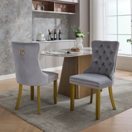 [USA Local Stock]Mid-Century Modern Chairs with Lion Head Pull Ring High-end Tufted Solid Wood  From US 1 Piece MOQcolor: Light Gray, size: 25.50*19.70*37.40 Inch