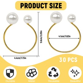 30PCS Pearl Napkin Rings, Metal Gold Napkin Holders, Elegant Pearl Stainless Steel Napkin Rings for Wedding Party Holiday Banquet Christmas Dinner Table Decorations (Gold)