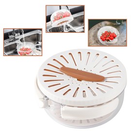 Draining Basket, Plastic Fruit Drainer Container with Foldable Handle 2 in 1 Drainer and Strainer Multi Function Drain Basket for Fruit Vegetable (Brown)
