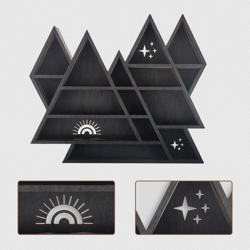 Triangle Mountain Crystal Shelf Display for Wall, Rock Gem Healing