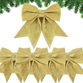 Large Gold Glitter Bows for Christmas Tree Decoration- 5PCS Christmas Decorative Bows Christmas Tree Bow Christmas Bows Decorative Xmas Decor Wreath Ornament