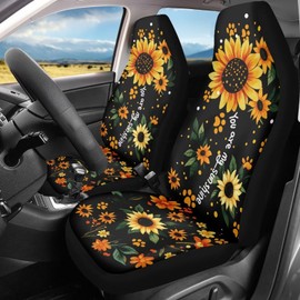 BIGCARJOB Sunflower Car Accessories Set 2 Pcs Dog Paw Sunflower Car Seat Cover Full Set for Women Girls Cute Auto Interior Seat Protector Saddle Blanket,Universal Fit