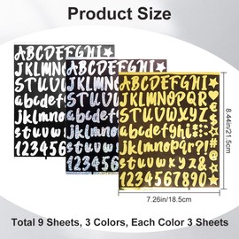 CRASPIRE 729Pcs 9 Sheets Alphabet Numbers Stickers 3 Colors Self Adhesive Label Sticker White Gold Letter Decals Scrapbook Vinyl Letters Number Kit Waterproof Decal for Mailbox Bottle Laptop DIY Sign