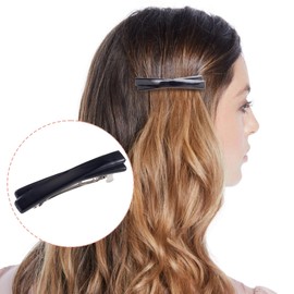 STSTR 6PCS French Barrette Hair Clips for Women, 2.56 Inch Small Tortoise Shell Hair Clip, Curved Glossy Thin Hair Flat Hair Accessories for Women - Black, Crossed Style