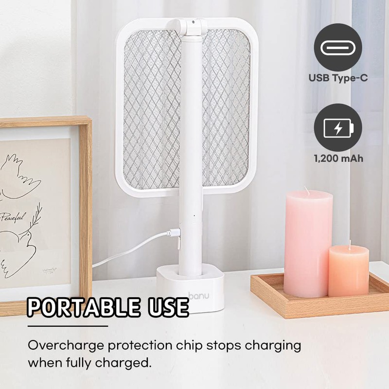 Banu Electric Fly Swatter Bug Zapper Racket, 180-Degree Folding, Adjustable