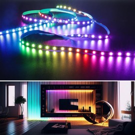 Tesfish WS2812B LED Strip Light RGB LED Pixel Strip 2 m 5 V 5050 120 LEDs IP30 Flexible Black PCB Full Colour Individually Addressable Smart LED Light Strip for Advertising Decoration DIY Projects