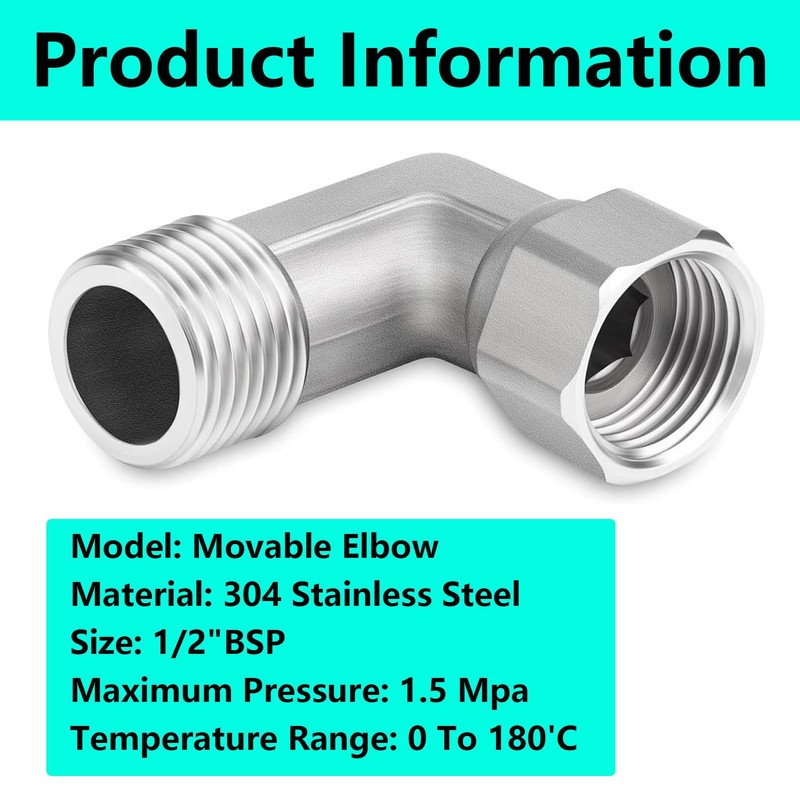 QZKJQDD Shower Hose Connector, 90 Degree Elbow 2 Ends Flexible