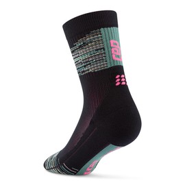 CEP Crew Cut Athletic Performance Running Socks - Paris Vibes Mid Cut Compression Socks for Men and Women, Black/Green X-Large