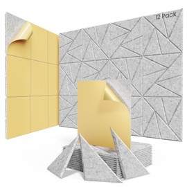 12 pack Acoustic Panels With Self-Adhesive, 12"X 12"X 0.4"Sound Proof Foam Panels, Sound Panels High Density, Soundproof Wall Panels for Home Studio Office Grey