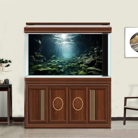 ZatiasMiller Aquarium Background Underwater Scene Dark Cave and Sunlight Rays Terrarium Background Undersea Rocks with Moss Aquarium Backdrop Fish Tank Decor Vinyl 36x18in