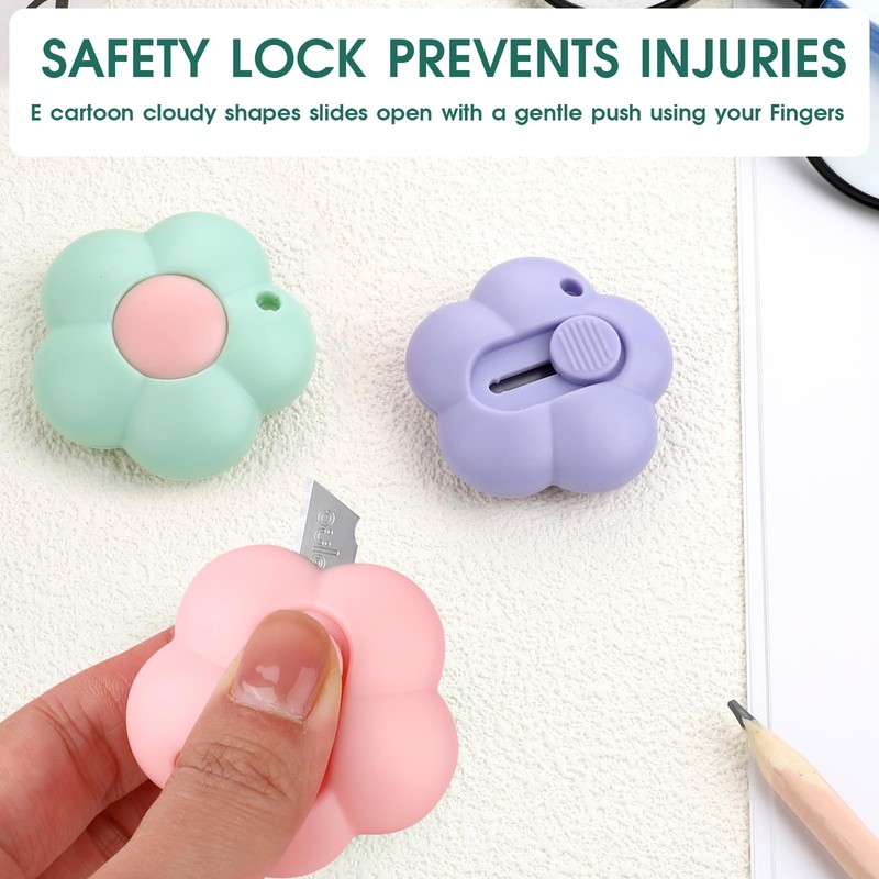 Cute Retractable Box Cutters Flower Shaped Mini Box Cutters Utility