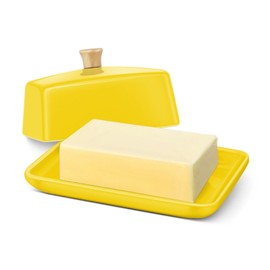 Ceramic Yellow Butter Dish and Lid Cover - Butter Storage and Preservation 7in