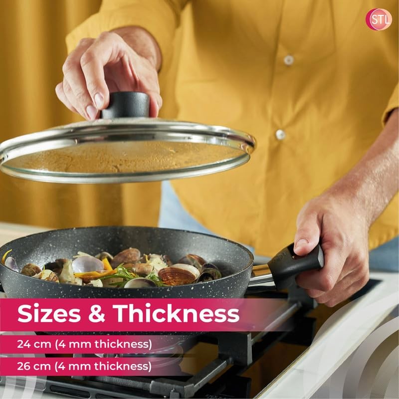 STL Hard Anodized Deep Kadhai with Lid 26cm, 4mm Thick,
