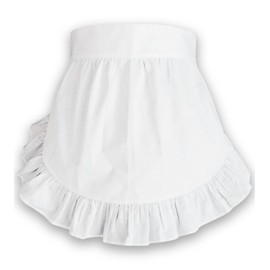CRB Fashion Waist Apron Kitchen Cooking Restaurant 100% Cotton Bistro Half Aprons with Pockets For Girl Woman (White)