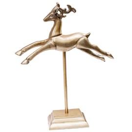 Antikas - Reindeer Figure, Jumping, Christmas Decoration, Aluminium, Gold Colour, Height 34.5 x W 26.5 cm