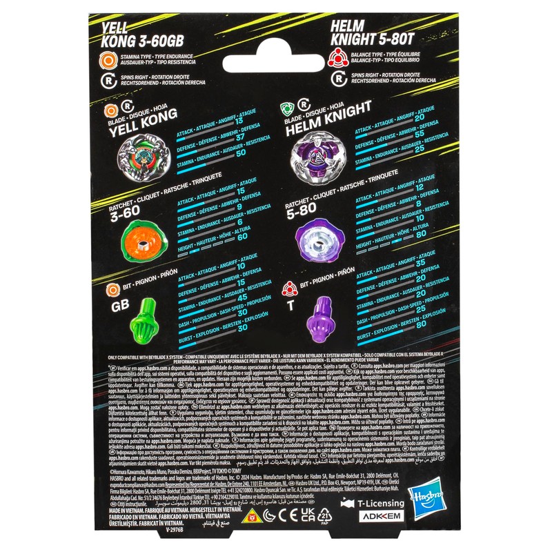 Hasbro Beyblade X Yell Kong 3-60GB and Helm Knight 5-80T