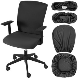 Tallew 4 Pcs Office Chair Covers Set Computer Universal Protective Stretchable Chair Seat Covers Desk Armrest Cover Pads Office Cushion Backrest for Rotating(Regular,Dark Grey)