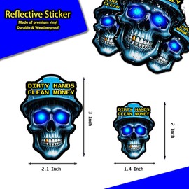 Dirty Hands Make Clean Money Reflective Skull Hard Hat Stickers, Decal for Toolboxes, Helmets - Funny Design for Mechanics, Adults, Electricians, Construction, Welders, Gifts for Blue Collar Workers