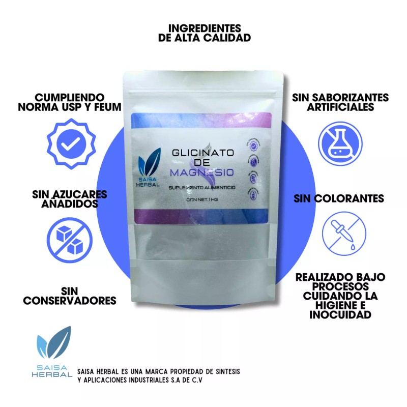 Saisa Herbal Glicinato De Magnesio 100% Puro Bolsa Con 1