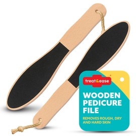 Treat & Ease 2 Pack Wooden Pedicure File – Dual-Sided Foot File for Hard Skin, Pedicure Rasp Files for Men & Women, Wooden Handle, Soothing, Relaxing, Easy to Use, Ideal for Regular Foot Care & Travel