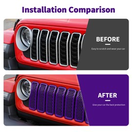 SQQP Front Grill Insert Mesh Grille Inserts Cover Kit 7Pcs Compatible with 2024+ Jeep Wrangler JL JLU & Gladiator JT Exterior Accessories (Purple)