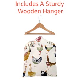 Jolee Fabrics Premium Oilcloth Peg Bags with Wooden Hanger - Large Waterproof Peg Bag, Clothes Clip Storage Perfect for Any Washing Line (Harriet Hen Peg Bag)