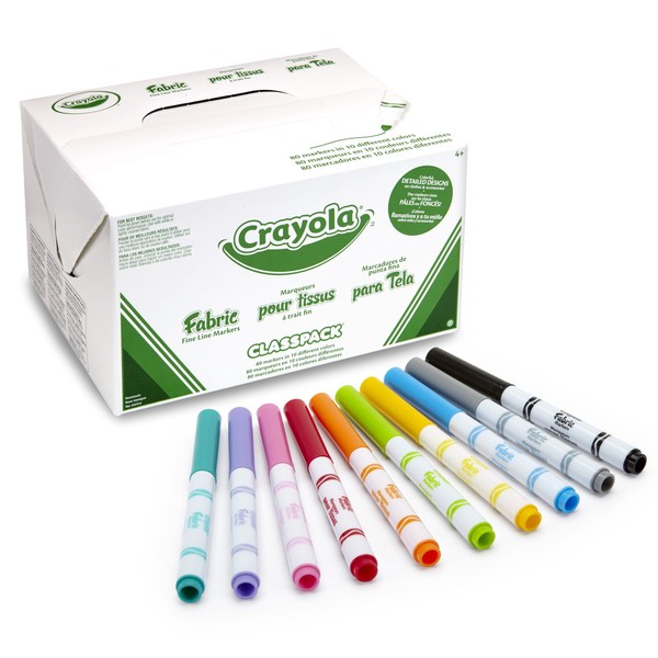 Crayola 588215 Fabric Marker Classpack, 10 Colors (Colors May Vary), 80 Markers Set,10